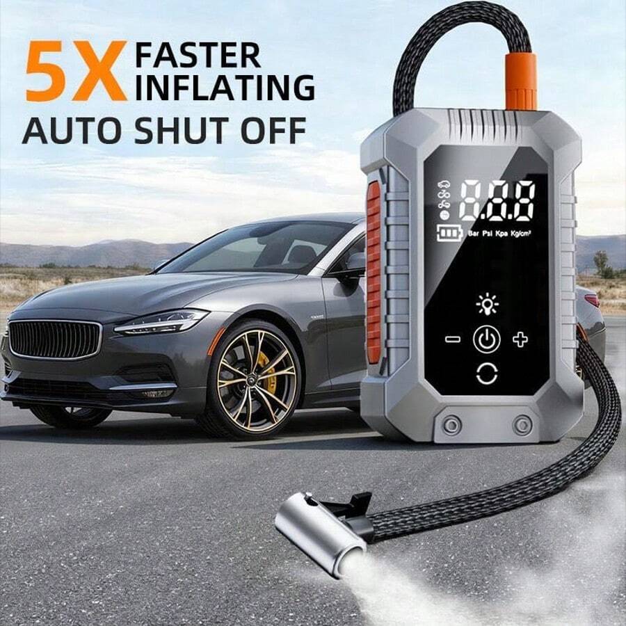 Mini Tire Inflator With Digital Pressure Gauge, Portable Air Compressor, Smart Car Tire Inflator, 150 PSI, With Emergency Light, Suitable For Car/Motorcycle/Bicycle/Balls. 7.4V 1800mAh Lithium-Ion Battery