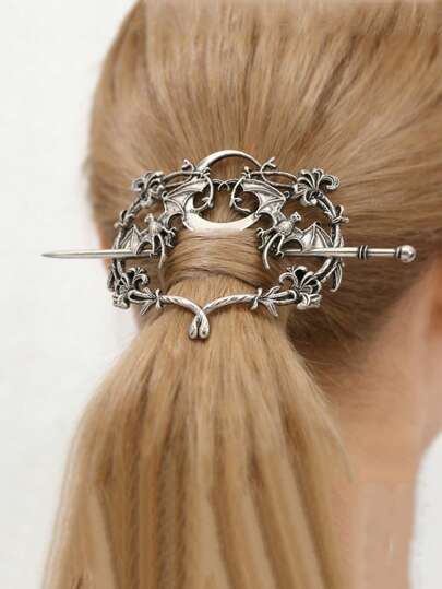 1 pieza Accesorio para el cabello de estilo gótico bohemio para mujer, decorado con enredaderas con alas de murciélago y patrones de luna. Accesorio para el peinado ligero adecuado para uso diario, fiestas y ocasiones festivas. Regalo único, adecuado para cumpleaños, como regalo para novias, hermanas o cuando se combina con ropa con temática de murciélagos. Accesorio para el cabello con clip de murciélago, luna y flores retro para fiestas, accesorios para el cabello, accesorios para el cabello de mujer, tocado, extensión de moño, pasadores para el peinado