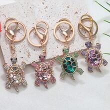 Cute Sea Turtle Keychain Lightweight Skeleton Design Full Colorful Rhinestone Inlaid Animal Turtles Charms Dangle Keyring Jewelry Metal Alloy Car Key Holder Handbag Backpack Ornament Accessories Gift For Friends - Multicolor - View 1