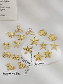 3 Pairs Assorted Gold-Tone Earring Set (Random Styles), Cute Bowknot, Star, Seashell Shaped Earrings, Made Of Stainless Steel, Hypoallergenic, Suitable For Daily Wear, Gifts For Valentine's Day, Birthday, Mother's Day, Thanksgiving, Vacation, Elegant Jewelry Accessories For Women And Girls, Also Suitable For Weddings, Fashionable And Versatile Casual Dress Matching - Gold - View 4