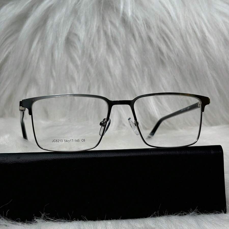Men's Eyeglass Frame, Full Rim, Square Metal, Classic Retro Style, Size M, 360 Degree Spring Temples, BL6213 - Prata - View 1