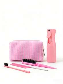 5pcs Embroidered Striped Muslin Makeup Bag & Beauty Tool Set, Fashionable Travel Cosmetic Pouch, Suitable As Birthday Gift, Large Capacity For Travel, Beach, Bathroom, Bedroom - Multicolor - View 3