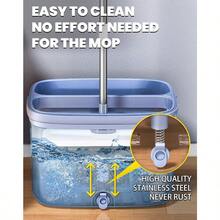Flat Microfiber Mop And Bucket Set With Wringer, 360° Spin Mop For Floor & Wall Cleaning, 17.7x9in Wide Head, 4 Washable Pads, Hands-Free - default - 查看 7