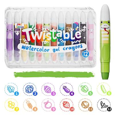 Twistable Gel Crayons, 12 Color Crayons , Washable, Smooth Silky Easy Grip, Art Supplies For Artists, Soft Crayons