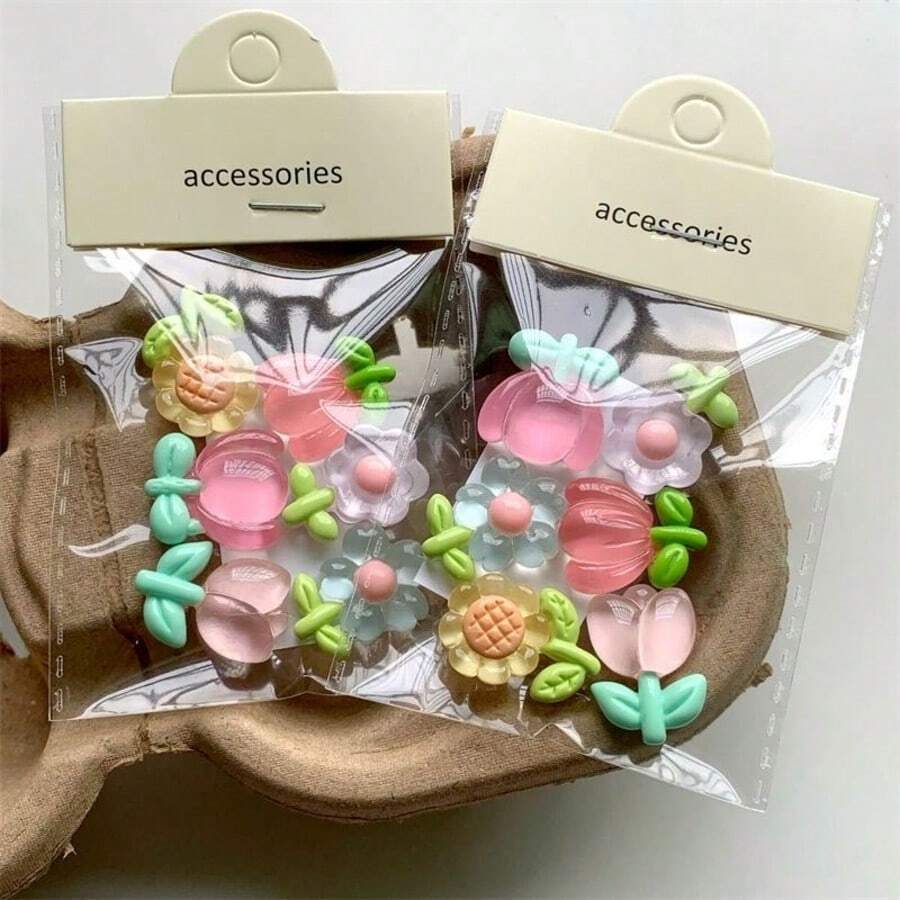 AD 6pcs Jelly Stickers Cute 3D Tulip & Sunflower Decor For Scrapbooking, Phone Case, Crystal Stickers - Tulips and Sunflowers, Transparent - View 1