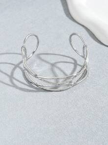 1pc Metal Hollow Geometric Design Minimalist Adjustable Bangle - Silver 506 - View 5