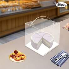 ZHFEISY 50 Pcs Clear Cake Boxes With Handle, Easy Carrying Bakery Boxes ,Transparent Cake Holder  For Bakery, Birthday , Wedding, Party, Gift(5.51*5.51*5.51 In) - 5.51*5.51*5.51in - View 8