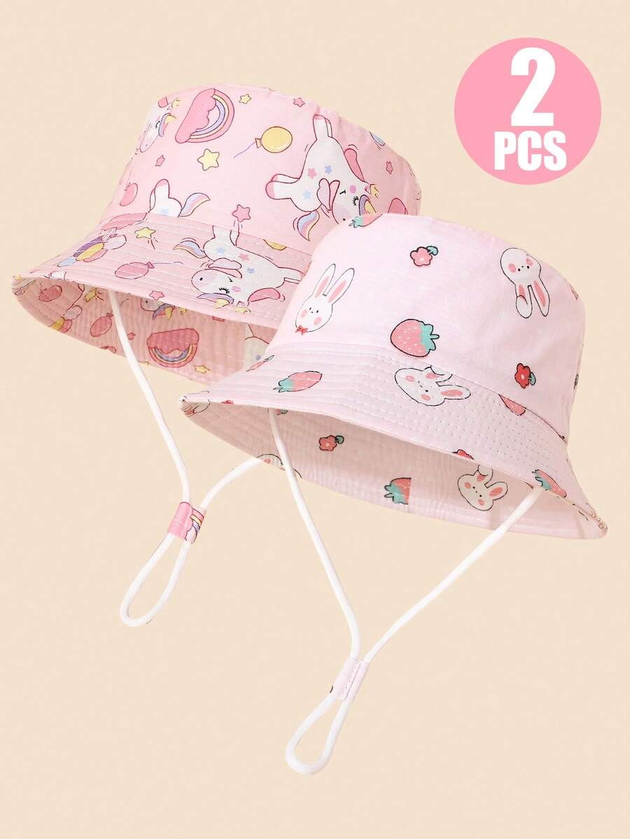 趣味儿童卡通印花渔夫帽两件套，透气可调节，适合日常穿搭和拍照 - 2pcs - 查看 1