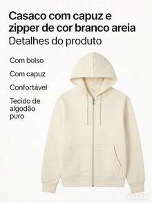 Men's Hoodie – Zipper, Pockets, And Oversized Fit | Comfort And Style For Everyday Winter Wear - Màu be - Xem 6