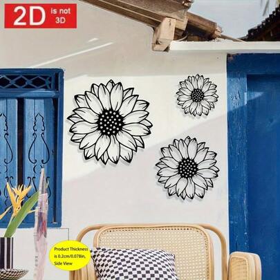 3件套2D亚克力向日葵墙饰，乡村花园装饰，户外围栏挂饰，家居客厅卧室露台门廊装饰，无需电源