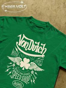 St. Patrick's Day Manfinity Y2K Style  Print (180g Pure Cotton T-Shirt) Cotton T-Shirt - Soft And Breathable, Green Print 100% Pure Cotton Fabric - Comfortable And Vibrant Summer Streetwear Short-Sleeved T-Shirt, Cool Motorcycle Design, Vintage Summer Men's Everyday Wear T-Shirt - màu xanh lá - Xem 2