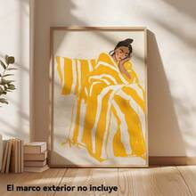 1 pieza de arte en lienzo que presenta un diseño retro de confort dorado para mujeres, junto con un estampado moderno de manta a rayas - Ideal para decoración minimalista, perfecto para salas de estar y dormitorios, es un excelente regalo de inauguración de casa, y viene - negro - Ver 4