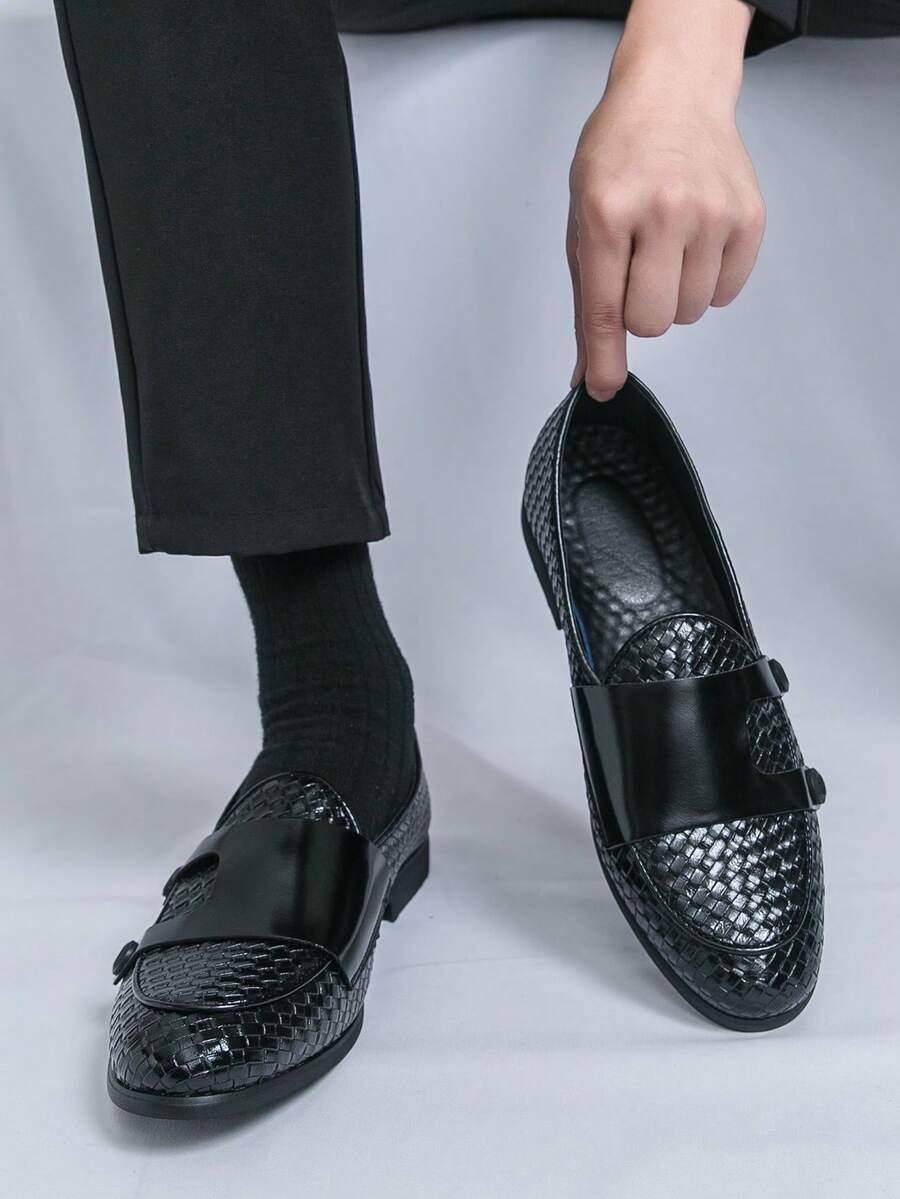 男士休闲乐福鞋，一脚蹬驾车鞋，透气舒适，适合日常穿着，简约纯色低帮设计，适合青少年、青年、大码人士，时尚户外通勤鞋 - 黑色 - 查看 1