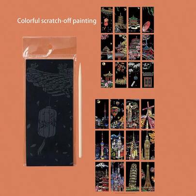 12pcs Colorful Scratch Art Paper DIY Handmade Scratch Painting With Bamboo Sticks