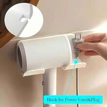 2pcs No-Drill Universal Hair Dryer Holder, Plastic Wall-Mounted Bathroom Hair Dryer Rack, Hair Dryer Storage Rack, Multi-Function Bracket, Bathroom Accessories - White - View 3