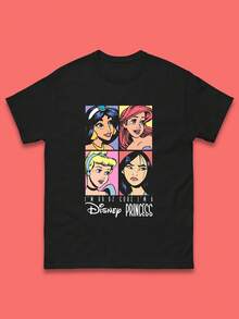 Disney Unisex Casual Round Neck Short Sleeve T-Shirt, I'm 99.9% Sure I'm A Disney Princess Disney Priccesses Ariel Jasmine Cinderela Mulan Princesses Group Disney World Tee Top - Black - View 2