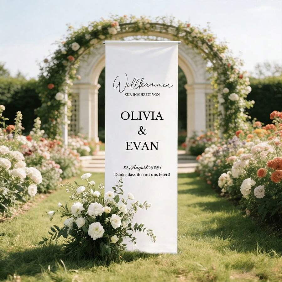 Personalized Wedding Welcome Sign, Modern Wedding Welcome Banner, Customized Fabric Wedding Banner, Boho Wedding, Bridal Shower Sign, Customized Name Wedding Sign, Minimalist Welcome Sign, Fabric Welcome Sign, Wedding Decor, Customized Fabric Wedding Sign - Multicolor - View 1