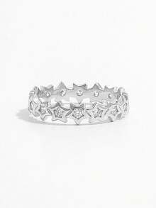 1pc Elegant Vintage Chic Sparkling 925 Silver Cubic Zirconia Star Full Circle Ring Design, Women's Daily, Date, Party Jewelry Gift To Showcase Charm - Silver - View 5