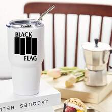 30oz Stainless Steel Tumbler Black White Options,  Black Flag White Stripes Design Graphic Cups, Insulated Travel Coffee Mug With Lid And Straw , Double Wall Vacuum Reusable Travel Cups, Funny Birthday Party Gift For Women & Men - 白色 - 查看 2