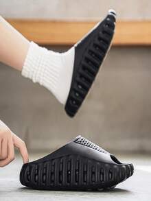 Summer New Solid Color Casual EVA Hollow-Out Slippers, Indoor & Outdoor Comfortable Slip-On Sandals - Black - View 4