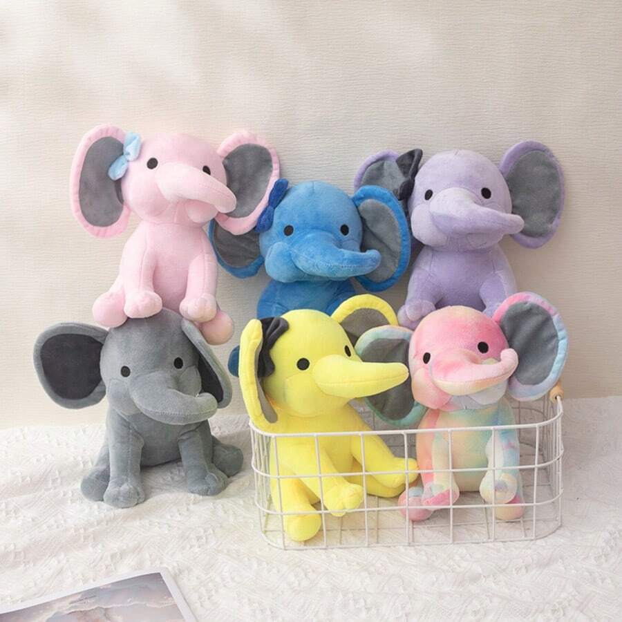 25cm/9.84in Soft Elephant Plush Stuffed Animal - Cute Fluffy Colorful Plush Toy (Multiple Colors: Pink/Blue/Purple/Rainbow) - 彩色 - 查看 1