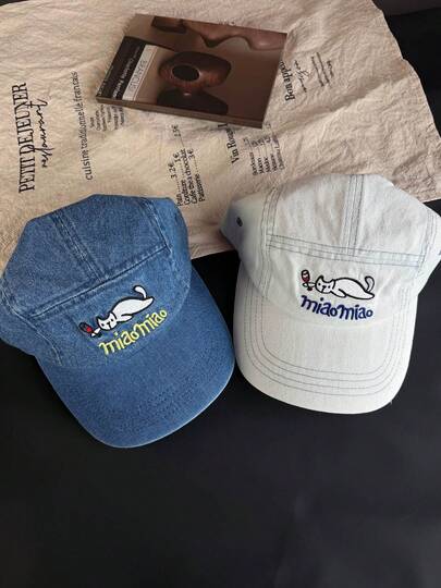 小众设计可爱猫咪刺绣棒球帽，百搭街头风防晒帽，女士春夏款