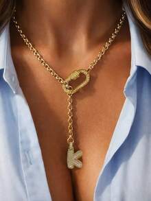 1pc Women's Round Bead Chain Necklace With 3D Letter Pendant And Mountain-Shaped Clasp, Elegant Sophisticated Fashion Design, Suitable For Holidays Or Parties - Golden - View 32