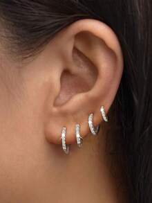 Bộ 8 khuyên tai mặt dây chuyền tròn lấp lánh bằng đá Zirconia tổng hợp kiểu cổ điển, ít gây dị ứng, thiết kế vòng nhỏ nhắn, nhẹ và dày, đa năng, phù hợp với nhiều vị trí xỏ khuyên, tuyệt vời cho phụ nữ, hẹn hò, tiệc tùng, đám cưới, sinh nhật, ngày lễ. - Bạc - Xem 3