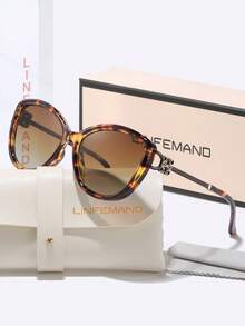 Gafas de sol con montura grande de ojo de gato LINFEMAND, templos exquisitamente tallados, forma facial favorecedora, de moda y versátil, esenciales para ir al trabajo, vacaciones, fotografía, regalo para fiestas - Multicolor - Ver 6