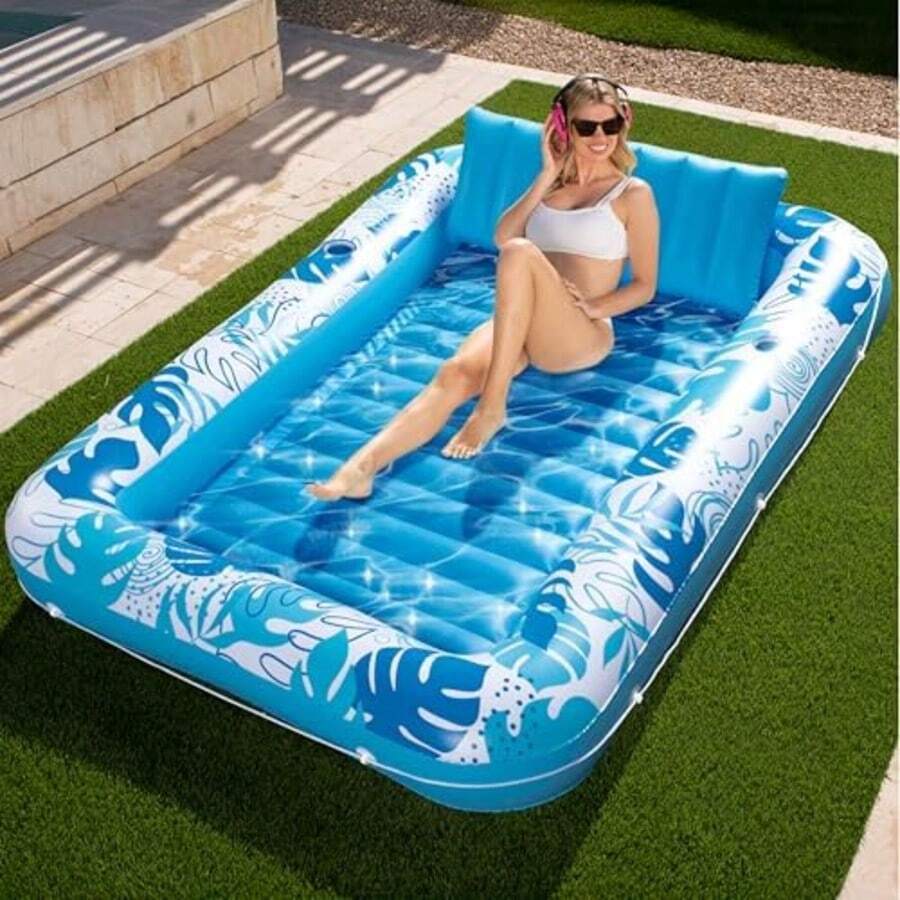 SLOOSH 85" X 57" Extra Large Adult Inflatable Swimming Pool Lounge Chair, 4-In-1 Sunbathing Floating Bed With Pillow, Inflatable Sofa Bed, Party Gift, XL - Hot Pink - Floating Liner - View 1
