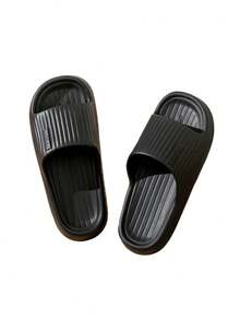 Pantuflas de moda sin cordones para hombre VMI, sandalias de playa para exteriores con plataforma de EVA, pantuflas unisex cómodas - Negro - Ver 3