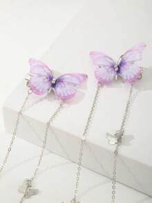 2pcs Girls Butterfly Chain Pendant Hair Clips For Daily Decoration Hair Accessories AL3H - Multicolor - View 8