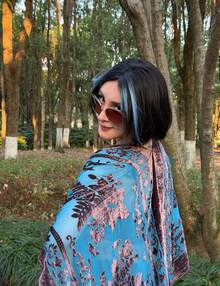 WeHello Women's Boho Burnout Velvet Kimono Long Cover Up With Tassel Casual Cardigan Shawl Flowy Fabric Beachwear Suit Womenswear Clothes Swimwear Coverups SpringStatements - 薄荷藍 - 查看 2