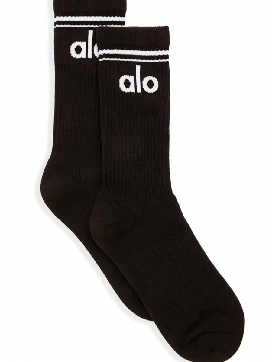 Alo Yoga Alo Unisex Throwback Sock - 黑與白 - 查看 1