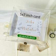Rotating Acrylic Wedding Card Box With Photo Frame - 11" Clear Money Gift Holder With Lock For Reception, Baby Shower, Graduation Party Decor (9.1x8.7x11 In) - 丙烯酸纖維 - 查看 4