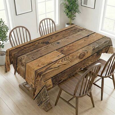 1pc Wood Grain Texture Printed Tablecloth, Suitable For Holidays, Parties, Birthdays, Dinners, Restaurant Table Decor, All Seasons, Home Decor