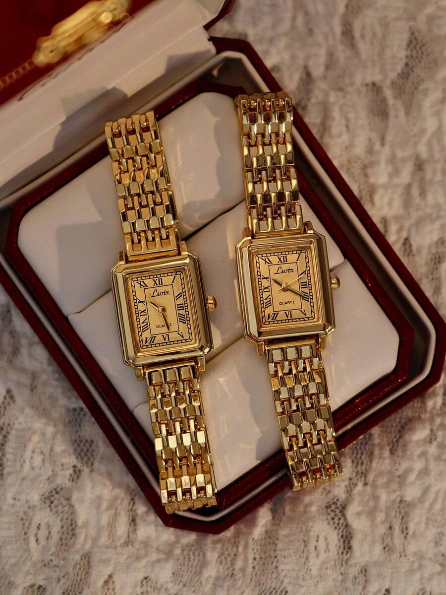 1pc New Square Gold-Tone Women's Watch, Elegant Minimalist Fashion, Casual Versatile, Retro Luxury Style. Lightweight Stainless Steel Strap Quartz Watch, 30M Water Resistant, Durable. Adjustable Strap Length. - one-size - View 1