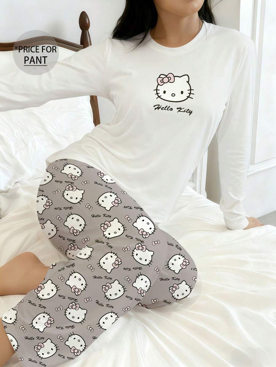 SANRIO 1件Hello Kitty三丽鸥女士睡裤，可爱Y2K风格睡衣，家居服，三丽鸥卡通人物周边商品 - 灰色 - 查看 1