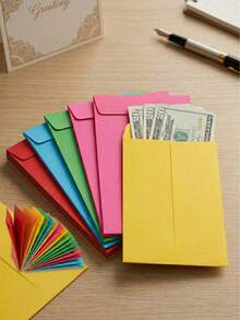 100pcs/Pack Random Color Self-Seal Colored Envelopes, For Cash, Paychecks, Saving, Coins, Currency, Letters - Standard Model - View 9