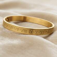 1pc Classic Roman Numeral Bracelet Stainless Steel Bangles Men's Fashion Bracelet Bangle Gold Jewelry - Yellow Gold - View 3