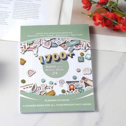 מחברת מדבקות מתכנן בסגנון בוהמי יפהפייה, מדבקות מתכנן שנתיות בסגנון בוהמי אסתטי, כולל 24 עמודים/1700+ מדבקות, מדבקות מתכנן, מדבקות פונקציונליות חודשיות מתואמות, מדבקות מתכנן לסקראפבוקינג, מדבקות לוח שנה יומי, הערות אסתטיות, סקראפבוקינג, מתכננים, תקציבים, עבודה, אירועים, יומנים