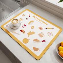 1 pieza Almohadilla para café, adecuada para encimera de cocina, barra de café, cafetera, cafetera, máquina de espresso, etc. Se puede usar como tapete de secado de platos. Tapete de secado de platos con diseño de café, súper absorbente y de drenaje. Salvamanteles impermeable y antideslizante, suministros de cocina. - Negro - Ver 6
