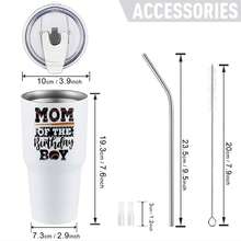 30oz Stainless Steel Tumbler Black White Options,  Mom Of The Birthday Boy Graphic Cups, Insulated Travel Coffee Mug With Lid And Straw , Double Wall Vacuum Reusable Travel Cups, Funny Birthday Party Gift For Women & Men - 白色 - 查看 3