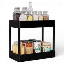 Organizador Multifuncional de 2 Niveles, Estante de Plástico Resistente para Hogar, Baño, Oficina y Cocina - Negro - Ver 6