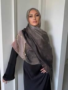 1件装女士渐变黑灰波西米亚风水彩印花围巾，休闲街头风头巾披肩，防晒，适合日常佩戴和夏季海滩。 - 漸層黑灰色 - 查看 4