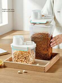 PETSIN 1pc Airtight Food Storage Container For Pet Food, Grain, Cat Litter, Large Capacity With Measuring Scale Lid And Carry Handle, Variety Of Sizes Available - Clear - View 3