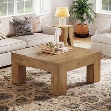 LITTLE TREE 39.37-Inch Square Coffee Table For Living Room, Farmhouse Low Large Center Tea Accent Table With Sturdy Legs, Easy Assembly - 淺棕色 - 查看 5