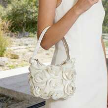 Women's 3D Mesh Flower Evening Bag  Zip Up Handbags For Party Prom Club Wedding - White - View 3