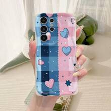 1pc Pink & Blue Plaid Heart Pattern Asymmetrical Cream Phone Case, Ideal For Daily Use, Compatible With IPhone17pro/17promax/17Air/17/16e/16/15/14/13/12/11/Galaxy S23/S24/S25/S26/A57/A37/A17/A07 Series - White - View 5