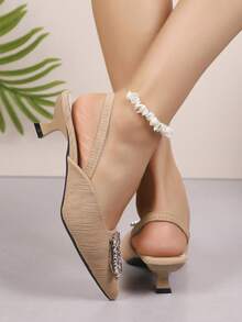 Women's High Heel Shoes, Rhinestone Embellished, Pointed Toe, Sexy, Versatile, Suitable For Commute, Beach, Party, Student - Khaki Powder - View 7